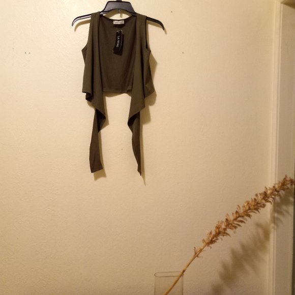 NWT Olive Green Cropped Jersey Wrap Top Y2K 90s One Size - Picture 1 of 12